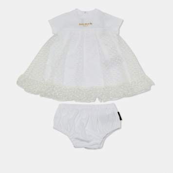 Pre Owned طقم بالماين أطفال أبيض منقط بريق قطن وتول 9 أشهر