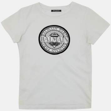 مملوكة مسبقًا تي شيرت بقطعة شعار بالمين أطفال أبيض / أسود قطن مقاس 10 سنة