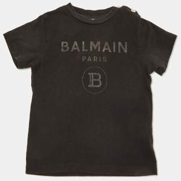 Pre Owned Balmain Kids Black Logo Print Cotton T-Shirt 24M