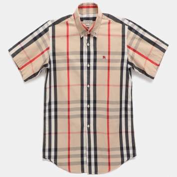 مملوكة مسبقًا Burberry Beige Check Cotton Button Front Shirt Shirt 14Y