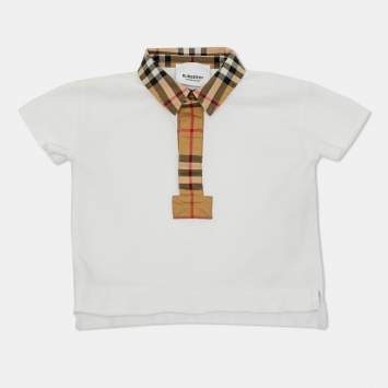 Pre Owned Burberry Kids White Printed Collar Detail Polo Shirt 6 Months 