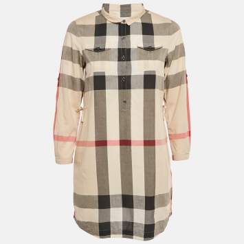 Pre Owned Burberry Children Beige Check Print Cotton Button Front Dress 14Yrs