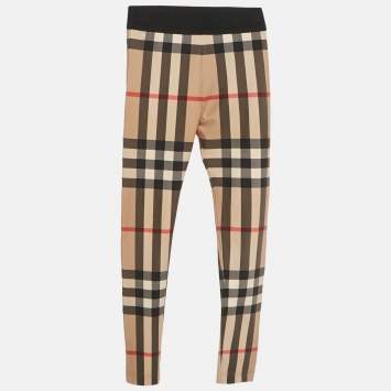 Pre Owned Burberry Children Beige IP Check Jersey Logo Waist Band Leggings 12Yrs  