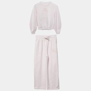 Pre Owned Burberry Children Pink Logo Embroidered Sweatshirt & Pants Set 12Yrs