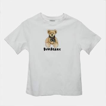 Pre Owned Burberry Kids White Teddy Print Jersey T-Shirt 8Yrs
