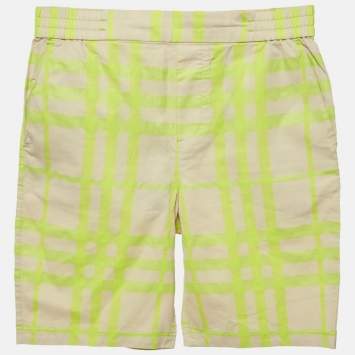 Pre Owned Burberry Kids Beige/Neon Checks Cotton Travard Shorts 14Yrs