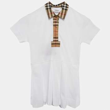 Pre Owned Burberry Kids Vintage Cotton Pique Check Trimmed Pintuck Dress 3 Yrs 
