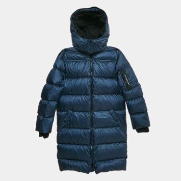Pre Owned Burberry Children Navy Blue Synthetic Detachable Hood Quilted Briton Down Jacket 10 Yrs