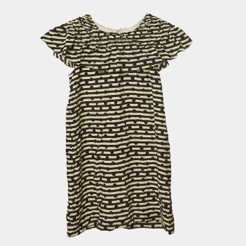 Pre Owned Burberry Children Cream Stripe Print Silk Ruffled Lilla Dress 10 Yrs