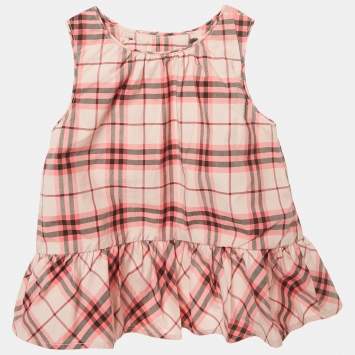 Pre Owned Burberry Children Pink Checks Cotton Mini Dress 12M
