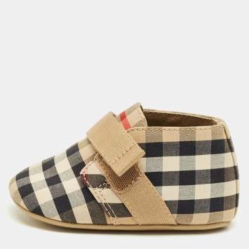 Pre Owned Burberry Beige Vintage Check Canvas Charlton Boots Size 15