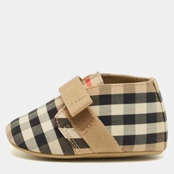 Pre Owned Burberry Beige Vintage Check Canvas Charlton Boots Size 15