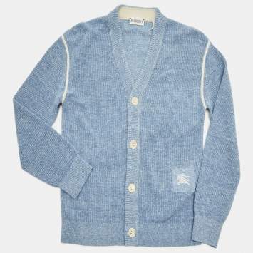 Pre Owned Burberry Kids Blue Rib Knit Buttoned Cardigan 8Yrs