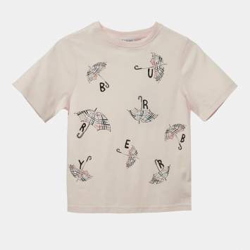 Pre Owned Burberry Kids Pink Umbrella Print Jersey T-Shirt 8Yrs