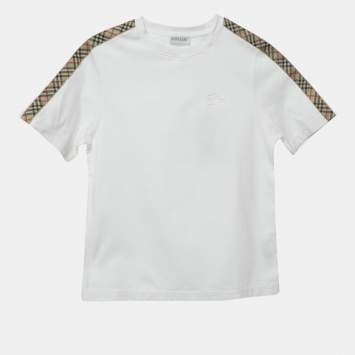 Pre Owned Burberry Kids White Checks Patch Print Jersey T-Shirt 8Yrs