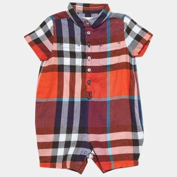 Pre Owned Burberry Children Multicolor Tartan Check Herringbone Cotton Onesie 9 M