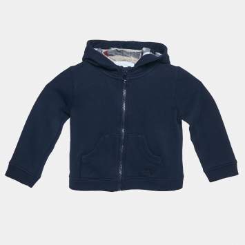 Pre Owned Burberry Children Kids Navy Blue Cotton Knit Zip-Up Hooded Jacket 2 Yrs