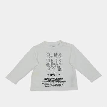 Pre Owned Burberry Kids Logo Print White Cotton Long Sleeve T-Shirt 18 M