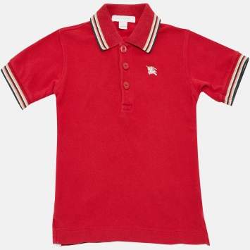Pre Owned Burberry Kids Red Pique Cotton Polo T-Shirt 6M