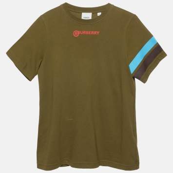 Pre Owned Burberry Olive Green Logo Print Cotton Crew Neck T-Shirt 14 Yrs
