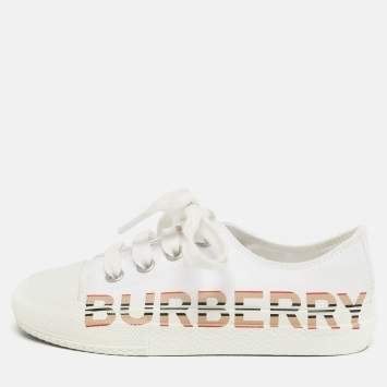 Pre Owned Burberry White Canvas Larkhall Sneakers Size 27