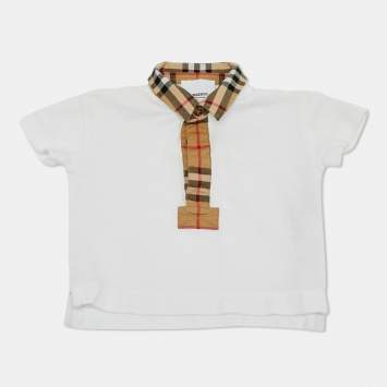 Pre Owned Burberry Kids White Checks Cotton Polo T-Shirt 6M