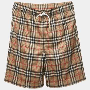 Pre Owned Burberry Brown Checks Mesh Jersey Shorts 14Yrs