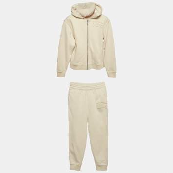 Pre Owned Burberry Kids Beige Cotton Knit Hoodie and Sweatpants Set 12 Yrs 