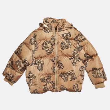 Pre Owned Burberry Kids Brown Thomas Bear Print Puffer Jacket 3 Yrs