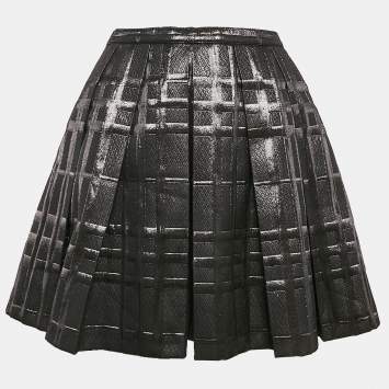 Pre Owned Burberry Black Checked Lurex Pleated Mini Skirt 14 Yrs