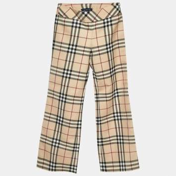 Pre Owned Burberry Kids Beige Vintage Check Wool Blend Wide Leg Pants 8 Yrs