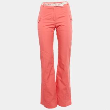 Pre Owned Burberry Pink Cotton Logo Detail Belted Wide Leg Pants 14 Yrs