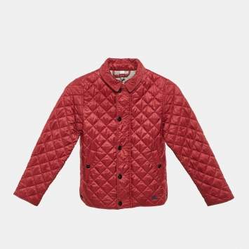 Pre Owned Burberry Kids Red Diamond Quilted Synthetic Jacket 8 Yrs 