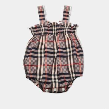 Burberry Kids Vintage Check Pattern Cotton Romper 3M