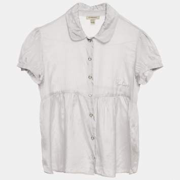 Burberry Light Grey Silk and Cotton Button Front Top 16 Yrs