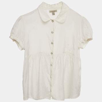 Pre Owned Burberry Kids White Silk and Cotton Button Front Top 16 Yrs