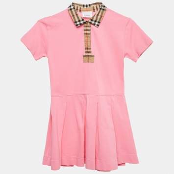 Pre Owned Burberry Kids Pink Cotton Pique Pleated Polo Dress 8 Yrs