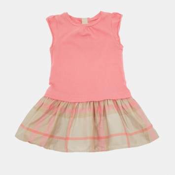Pre Owned Burberry Kids Pink Cotton Short Dress 18M