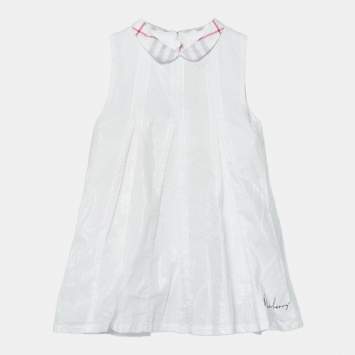 Pre Owned Burberry Kids White Cotton Pleated Mini Dress 12M