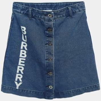 Pre Owned Burberry Blue Logo Print Denim Skirt (12 Yrs)