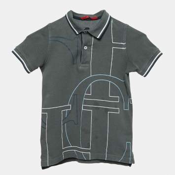 Pre Owned CH Carolina Herrera Kids Grey Logo Print Cotton Pique Polo T-Shirt 6 Yrs