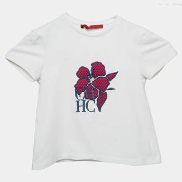 Pre Owned CH Carolina Herrera Kids White Floral Embroidered Cotton Top 4 Yrs