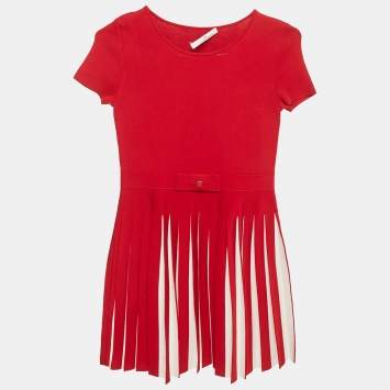 Pre Owned CH Carolina Herrera Kids Red Stretch Knit Pleated Dress 10 Yrs 