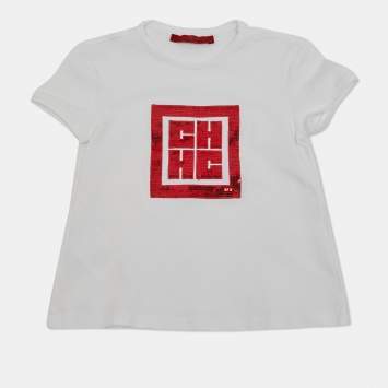 Pre Owned  Carolina Herrera Kids White Red Sequin CH Logo T-Shirt 4 Yrs