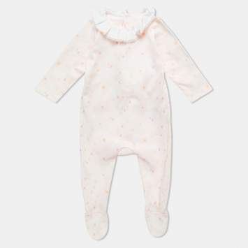 Pre Owned Chloe Kids Pink Printed Cotton Ruffled Sleepsuit 6M