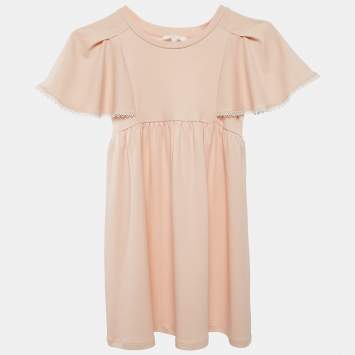 Pre Owned Chloe Kids Pink Guipure Lace Trim Cotton Jersey Dress 8 Yrs 