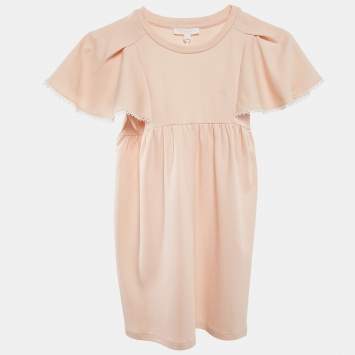 Pre Owned Chloé Kids Pink Guipure Lace Trim Cotton Jersey Dress 6 Yrs 