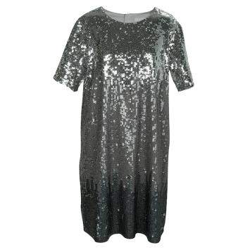 Pre Owned Chloe Silver Ombré All Over Sequin Embellished Short Sleeve Dress 10 Yrs
