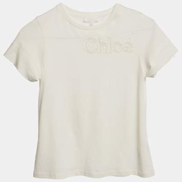 Pre Owned Chloe Kids White Logo Detail Cotton T-shirt 10 Yrs 
