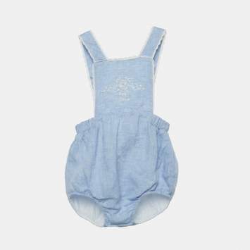 Pre Owned Chloe Kids Blue Embroidered Linen Romper 12M